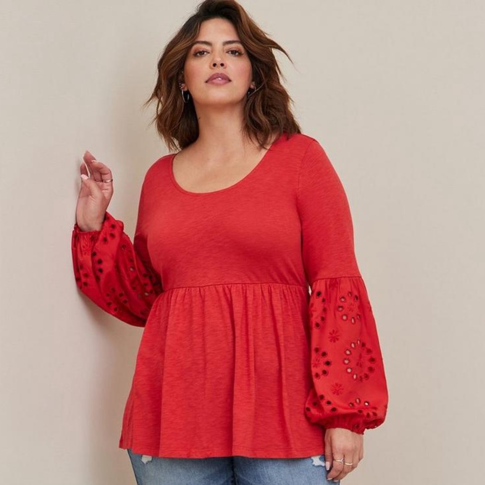 TORRID Babydoll Top with Eyelet Sleeves